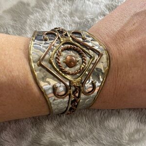 Silver Brass Copper Hammered Cuff Bracelet